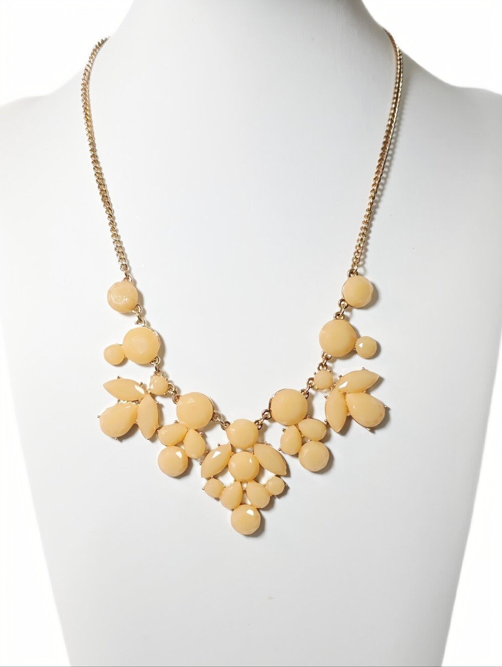 Creamy Beige Rose Gold-Tone Floral Bib Statement Necklace